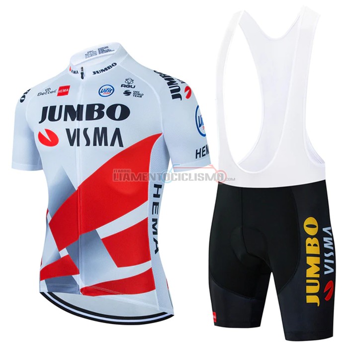 Abbigliamento Ciclismo Jumbo Visma Manica Corta 2022 Rosso Bianco